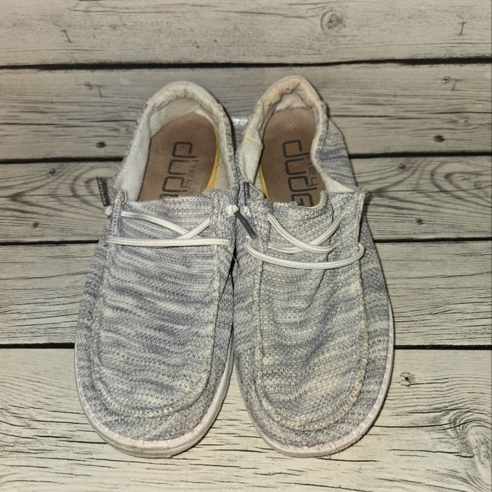 Hey Dude Womens 8M Wendy Sox Glacier Gray Woven Knit Slip On Boat Loafer